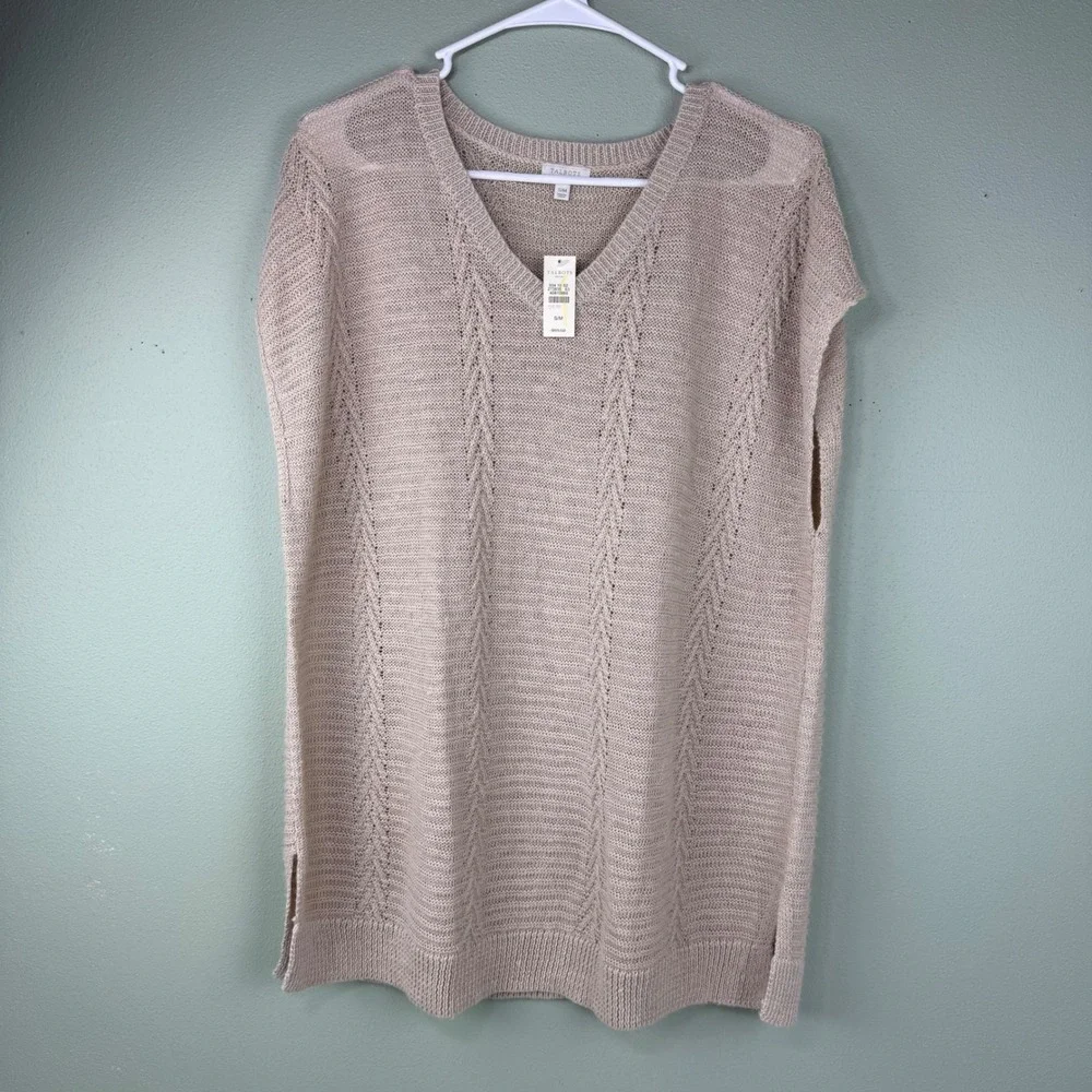 Talbots Outlet Womens Tan‎ Knit Swimsuit Cover Up V-Neck Ramie Blend SM NEW